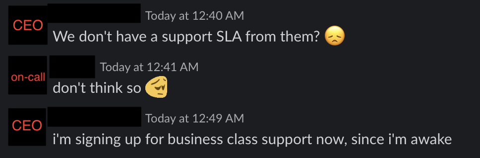 screenshot of a Slack conversation during incident